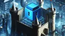 a digital realm where a resilient fortress guards precious information from looming threats, symbolizing data security
